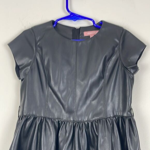 BCBG Girls Faux Leather Dress 5T Black Waterfall Hemline - Picture 2 of 7